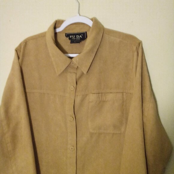 Fuda Shirt Women 1X Long Sleeve Button Up Suede Soft Tan - Picture 8 of 13